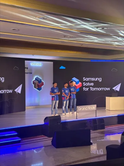 Contestants on stage during a rehearsal for the Samsung Solve for Tomorrow event. Our stage management team guides participants through their presentations.
