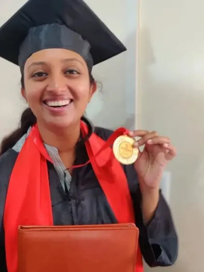 A joyful moment with my gold medal after graduating from culinary school. I am proud to be a professionally trained chef.