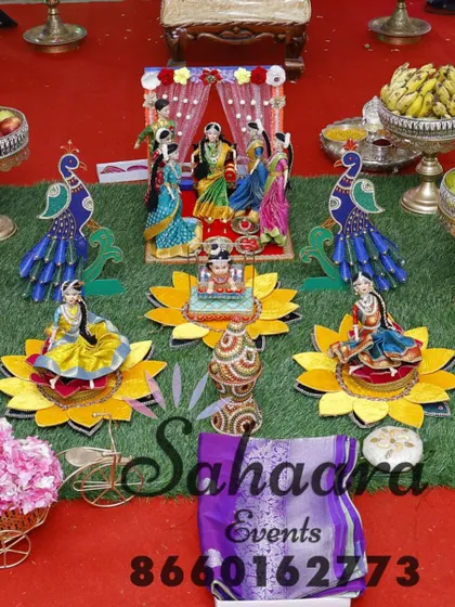 We offer beautiful, traditional doll sets that are perfect for decorating baby shower (seemantham) ceremonies. These handcrafted dolls depict cultural scenes and add a unique, artistic touch to your event.