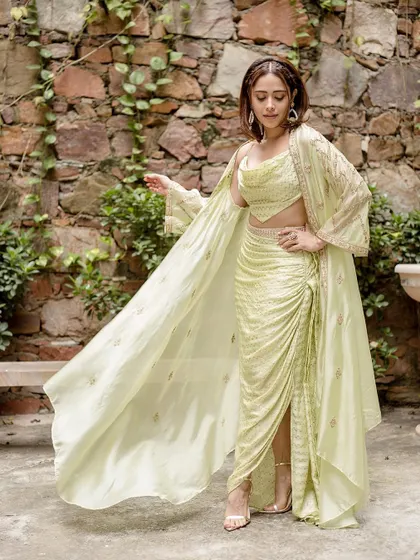 The movement of the cape in this shot shows why indo-western sets are so great. They are stylish, comfortable, and incredibly photogenic.
