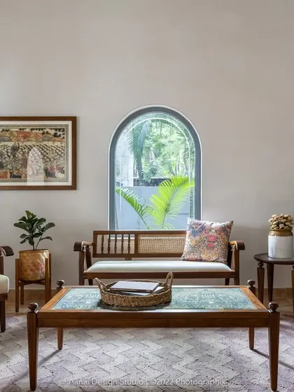 Full views of our studio's living room setup, featuring the Temple Tree collection. These images show how our furniture comes together to create a warm, inviting, and cohesive living space.