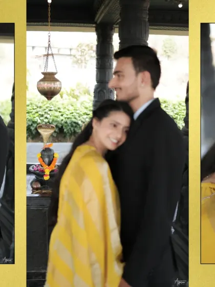 A collage of tender, affectionate moments. Sakshi resting her head on Hiren's shoulder captures a feeling of safety and comfort, making for a deeply romantic and soulful portrait.