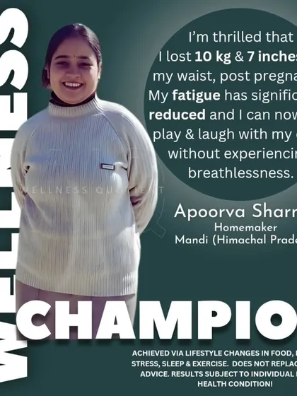 Apoorva, a mother, battled post-pregnancy weight gain, fatigue, and bloating. In five months, she lost 10 kg, her energy skyrocketed, and she can now run and play with her child without breathlessness, showing the freedom that comes with reclaiming your health.