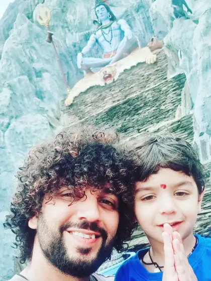 My son joining his hands in prayer. Teaching him the path of devotion inspires me to create musical experiences that are both authentic and accessible for all ages.