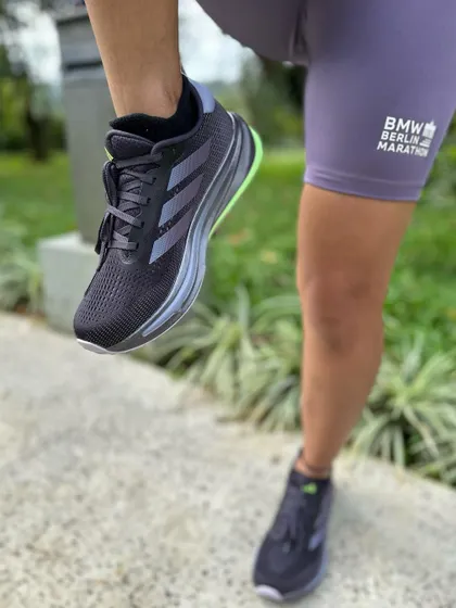 A close-up of the Supernova Rise, showing the outsole and cushioning. A durable and grippy shoe for all my daily training needs.