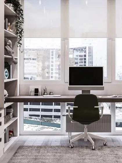 A view of the study area, which is placed by a large window to get plenty of natural light. We design kids' rooms to be both inspiring and practical for schoolwork.