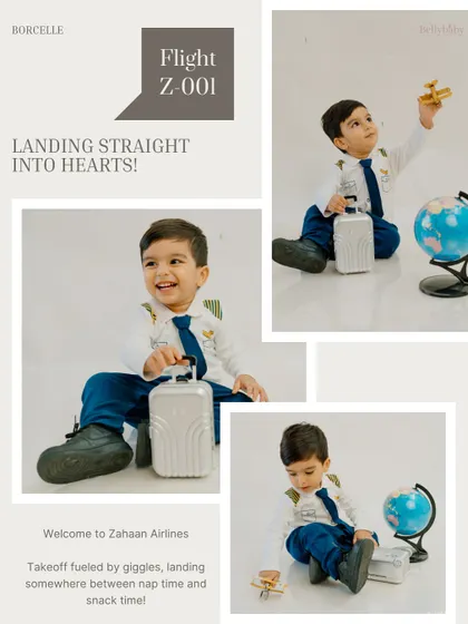 A creative collage designed like a flight announcement for Captain Zahaan. This shows how we can turn your photos into a beautiful, themed story.