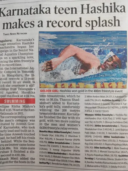 A Times News Network feature on Karnataka's teen sensation Hashika Ramachandran making a record splash.