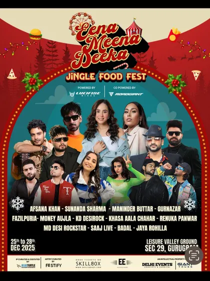 The poster for the Eena Meena Deeka Jingle Food Fest, a four-day carnival in Gurugram with a massive Punjabi artist lineup.