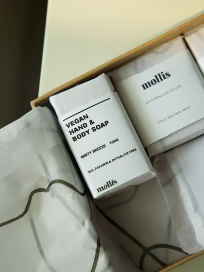 A look inside a shipping box, showing the mix of old and new soap labels as I transition to the new design.