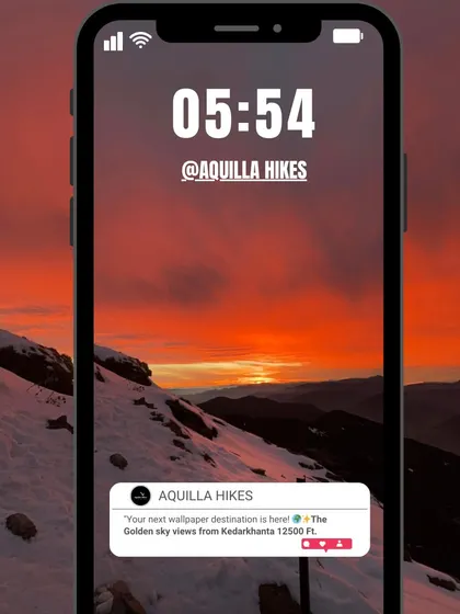 Another wallpaper-worthy shot: the golden sky views from Kedarkantha at sunrise.