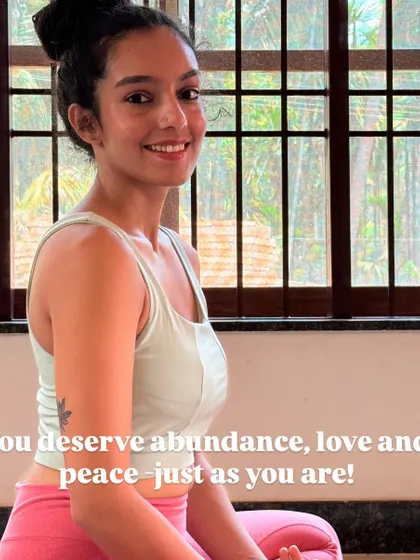 A smiling portrait with the affirmation that you deserve abundance, love, and peace just as you are. It’s a message of inherent worthiness that I share in my teachings.