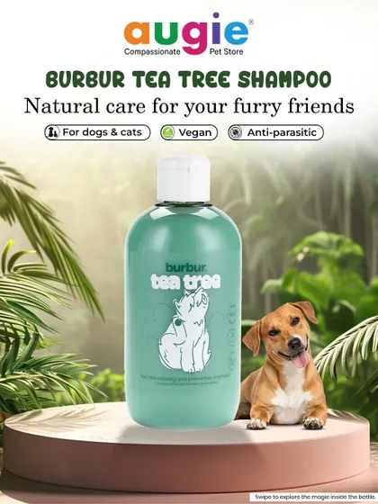 BURBUR Tea Tree Shampoo offers natural care for your furry friends. It's an anti-parasitic, vegan formula that's safe for both dogs and cats.