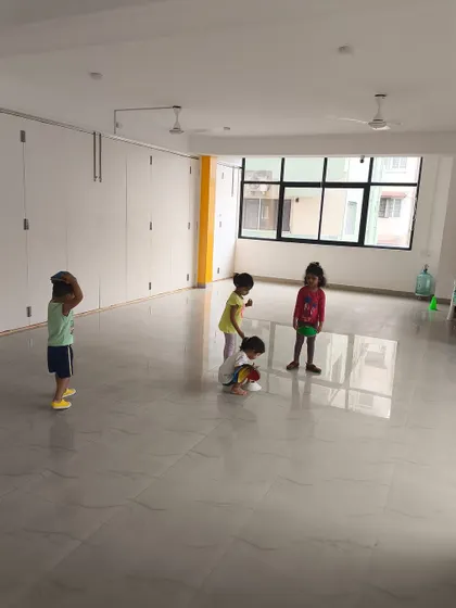 This image shows the full expanse of our indoor studio, where kids have plenty of room to run, play, and learn in a safe, clean environment.