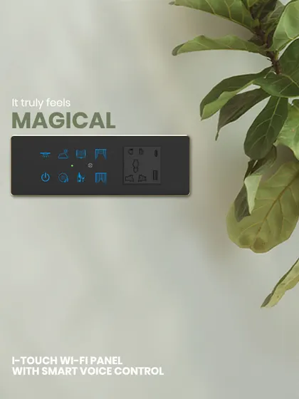 This i-Touch Wi-Fi panel combines touch and voice control for ultimate flexibility. You can press an icon or simply speak your command to adjust everything from the curtains to the AC.