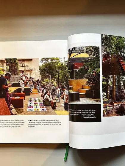 A spread from the publication detailing the concept and design of Nepean Greens, with a jury comment praising it as an "imaginative and controlled intervention."