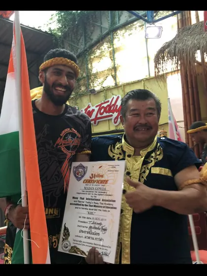 With Grand Master Toddy in Bangkok, receiving my certification. It is important to learn from the original sources of the art.