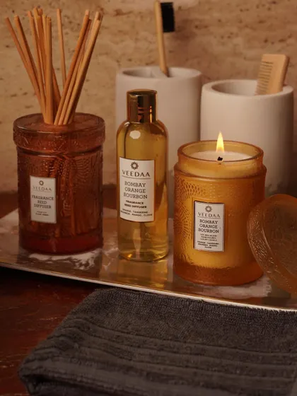 Which space will you choose for your next fragrance? Our Bombay Orange Bourbon reed diffuser and candle are perfect for adding warmth and scent to any corner of your home.