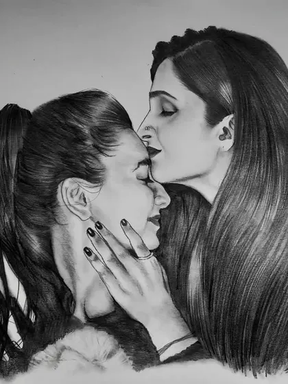An A3 size graphite pencil drawing capturing a tender moment between two women. This commission was about conveying emotion and connection through art.