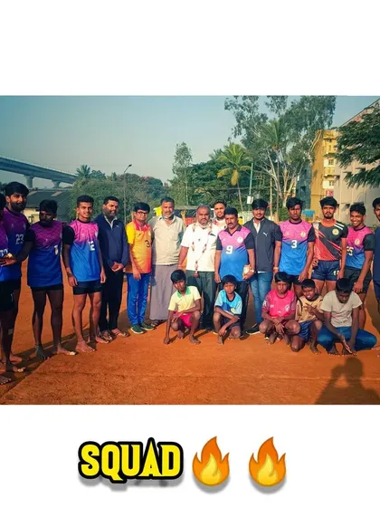 A picture with my squad at the Honnappa Kabaddi Academy. These young players are full of potential, and we train together as a unit on the mud court, building skills and camaraderie.