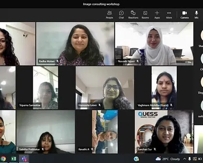 A screenshot from a virtual training program on presentation skills, styling, and body language for 110 women from Quess Corp. The highlight was hearing participants share how they plan to incorporate these concepts into their daily lives.
