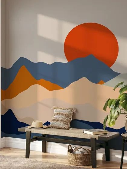 Our Twilight Mount wallpaper brings a sense of calm and serenity to this entryway. The beautiful landscape and soothing colors create a peaceful and inviting atmosphere.