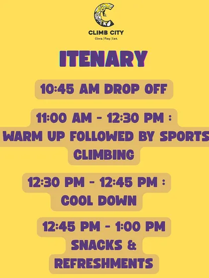 Here’s a look at the daily itinerary for our Kids Climbing Summer Camp. We structure the day with a warm-up, focused sports climbing session, a cool-down, and time for snacks and refreshments to keep the energy high.