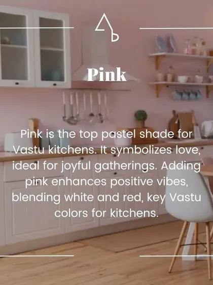 Pink, a top pastel shade for Vastu kitchens, symbolizes love and is ideal for creating joyful spaces for gatherings.
