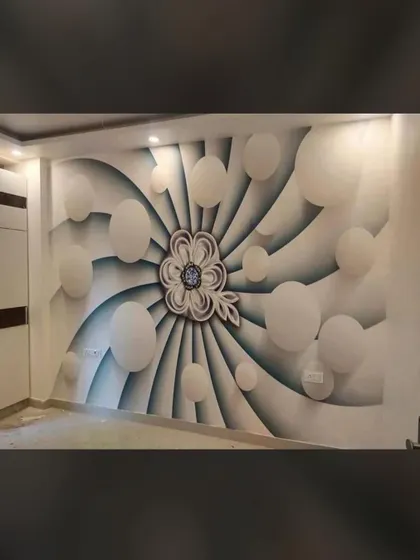 This 3D wallpaper creates an optical illusion of swirling spheres. It's a bold, modern design that becomes the artistic focal point of the room.