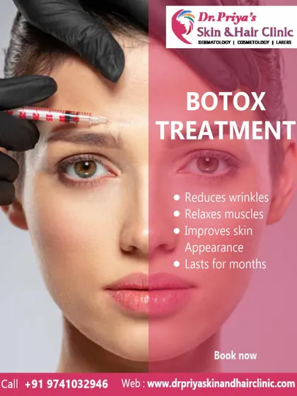 This before-and-after graphic illustrates the effects of Botox. The treatment reduces wrinkles and relaxes muscles, improving the overall skin appearance with results that last for months.