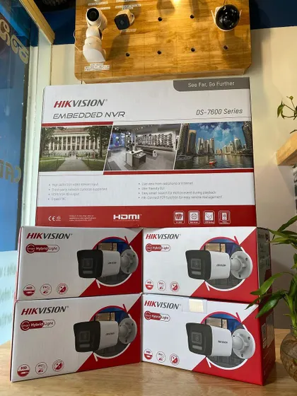 We source complete security system packages from trusted brands like Hikvision. This image shows a 4-channel NVR and multiple ColorVu cameras, which provide clear, full-color video even in low-light conditions.