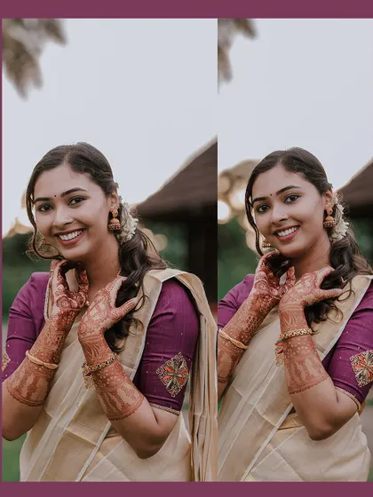 A collage of the bride's happy and expressive close-up portraits.
