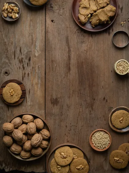 A minimalist version of the cookie flatlay, with more negative space to create a different mood.