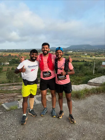 On top of a hill with my running buddies, enjoying the view after a tough climb during the BMF Ultra.