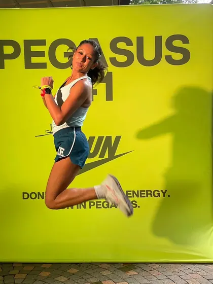 Jumping for joy at a Nike Pegasus 41 launch event. It's exciting to be part of a community that gets to try out the latest in running technology.