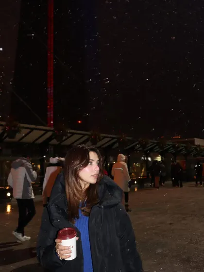 Capturing the magic of snowfall in my cozy winter outfit featuring Mango and Vero Moda.