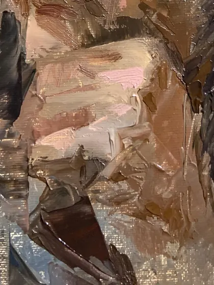 An abstract, textured detail from the "Thinking transition" oil painting.
