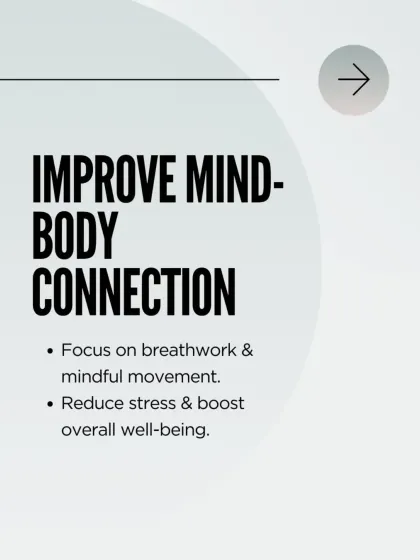 A tip on improving the mind body connection through mindful movement and breathwork to reduce stress.