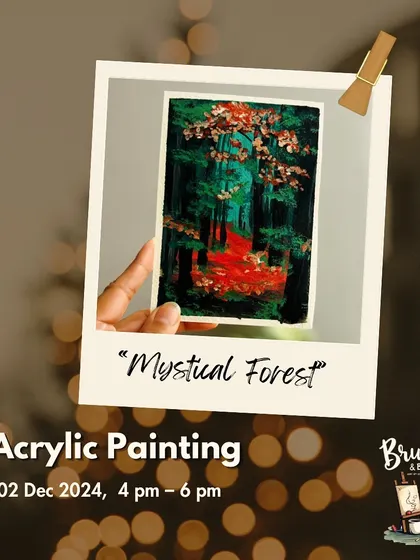 An announcement for our "Mystical Forest" acrylic painting workshop.