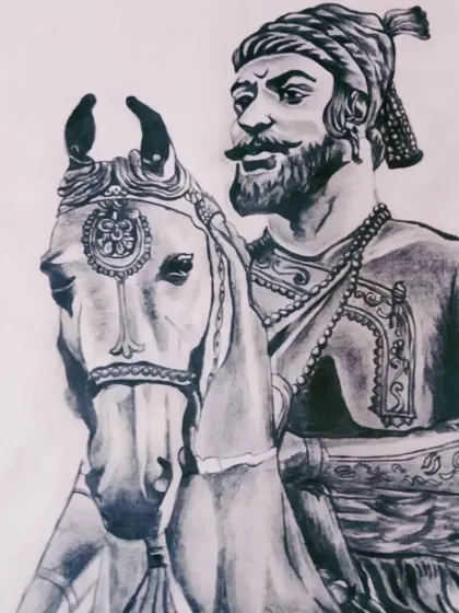 A pencil sketch of the great warrior Chhatrapati Shivaji Maharaj. This piece shows the detailed shading and texture work involved in creating historical portraits.