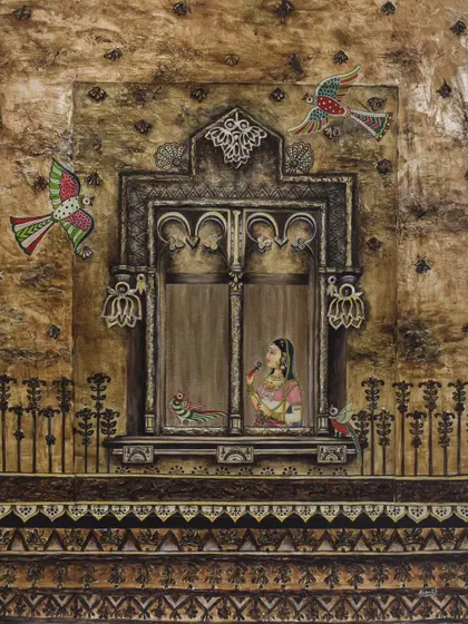 This piece from my Doors & Windows series was inspired by different cultures and architectures. I love bringing my favorite elements together to create a new story.