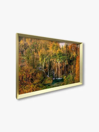 Transform your space with our stunning metal frames. This custom landscape artwork, framed in a soft gold metal frame, looks beautiful for one of our happy clients.