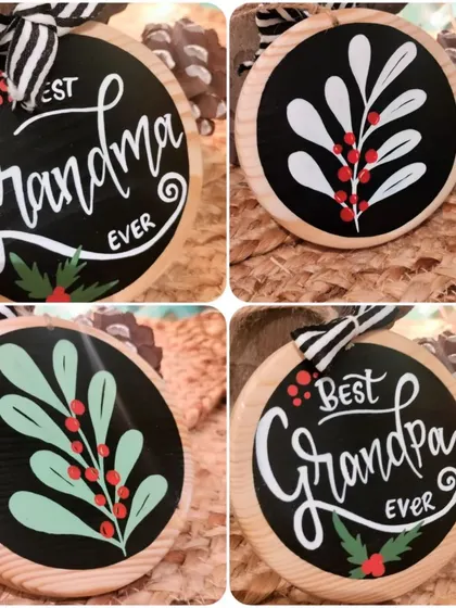 A closer look at our custom ornaments for grandparents. Each one is painted by hand, making it a truly personal and heartfelt gift for the holidays.