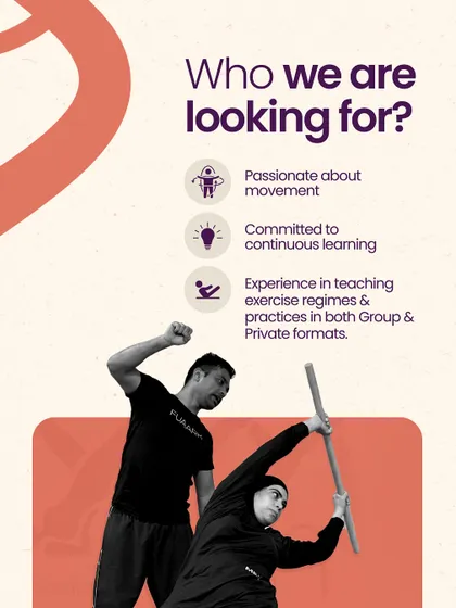 I am looking for individuals who are passionate about movement, committed to continuous learning, and have experience in teaching exercise in both group and private formats.