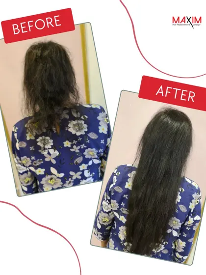 We took her hair from frizzy and undefined to long, straight, and sleek. A total hair upgrade that boosts confidence.