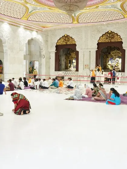 A yoga session held in the serene and spiritual atmosphere of the newly inaugurated ISKCON Temple in Navi Mumbai for International Day of Yoga.