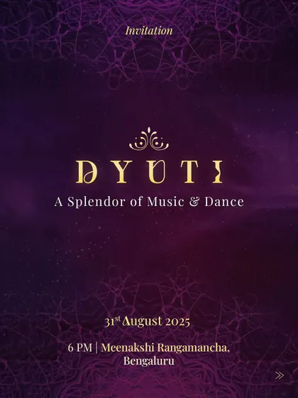 We are thrilled to invite you to 'DYUTI', a splendor of music and dance. This exclusive performance will feature a collaboration between music legends Bickram Ghosh and Pravin Godkhindi, along with our own dance choreographies.