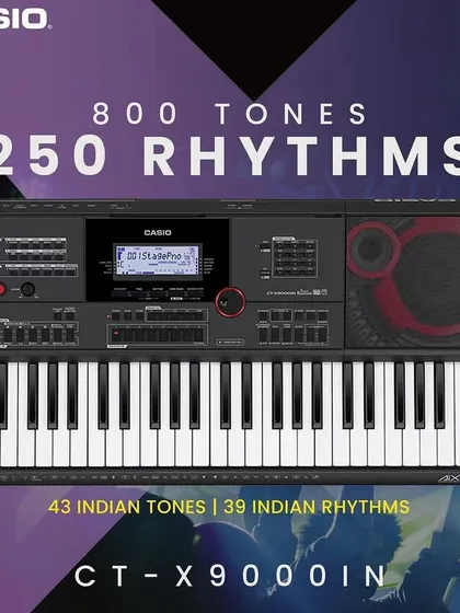 The Casio CT-X9000IN offers incredible variety with 800 tones and 250 rhythms, including 43 Indian tones and 39 Indian rhythms, making it perfect for exploring diverse musical styles.