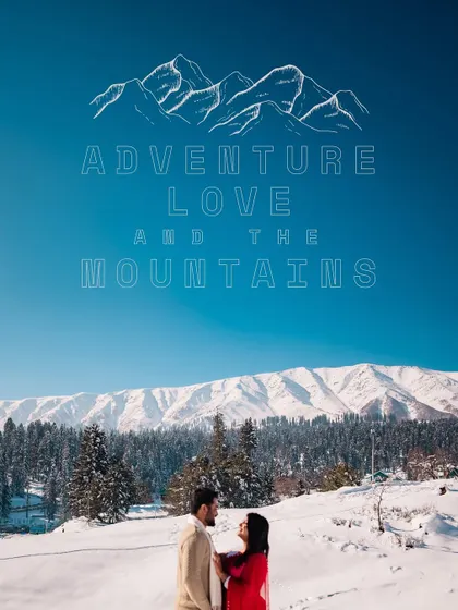 The mountains are calling, and so is love. This shot perfectly captures the spirit of adventure and romance that a destination pre-wedding shoot in Kashmir offers.