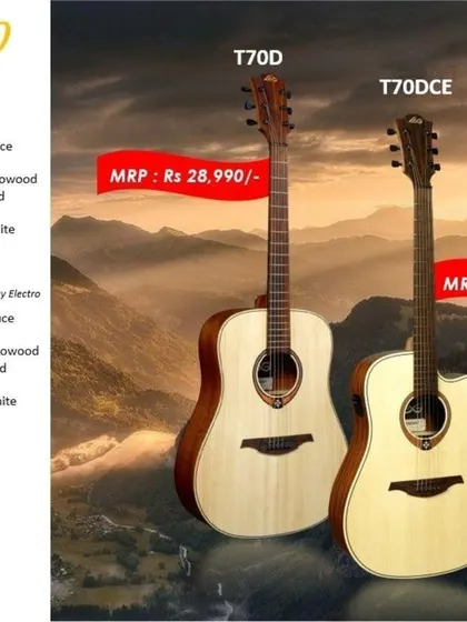 The Lâg Tramontane 70 series, an excellent entry point into the Lâg family. The T70D is a pure acoustic dreadnought, while the T70DCE adds a cutaway and electronics.